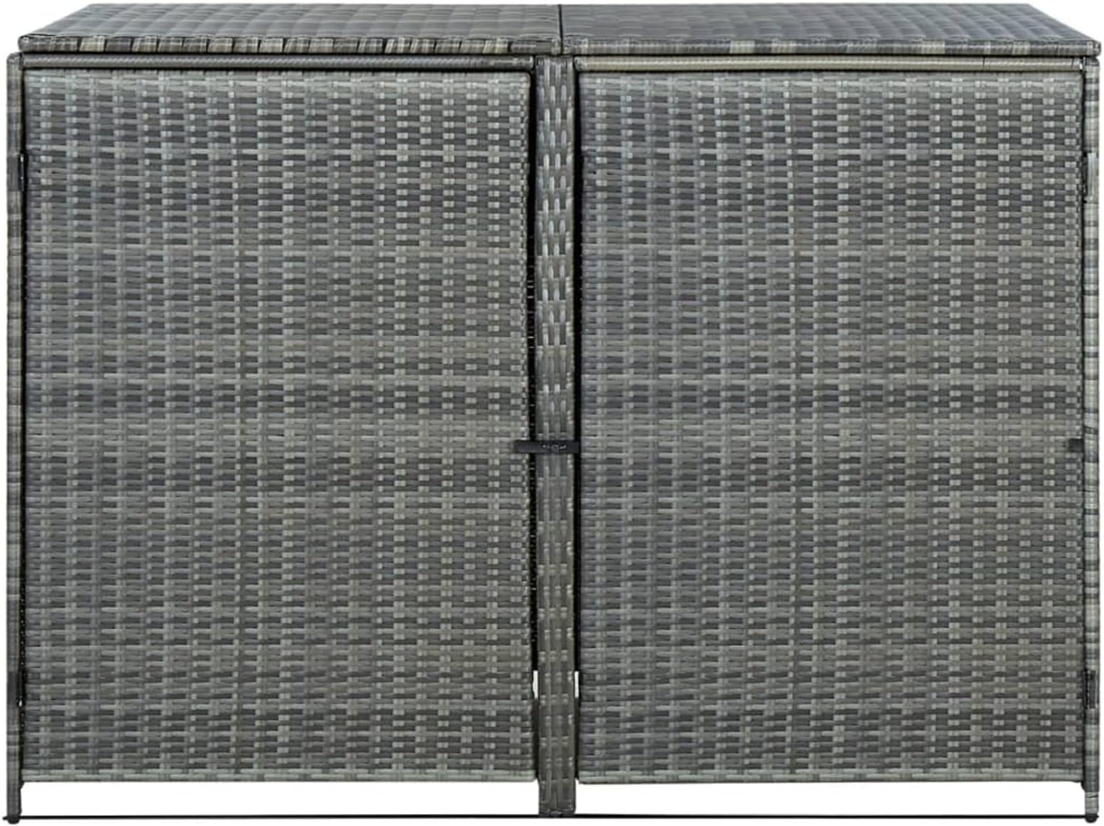 Double Wheelie Bin Shed Poly Rattan Lockable Wheelie Bin Store Garbage Shed Hideaway Wooden Dustbin Cupboard Outdoor Anthracite 148x77x111 cm