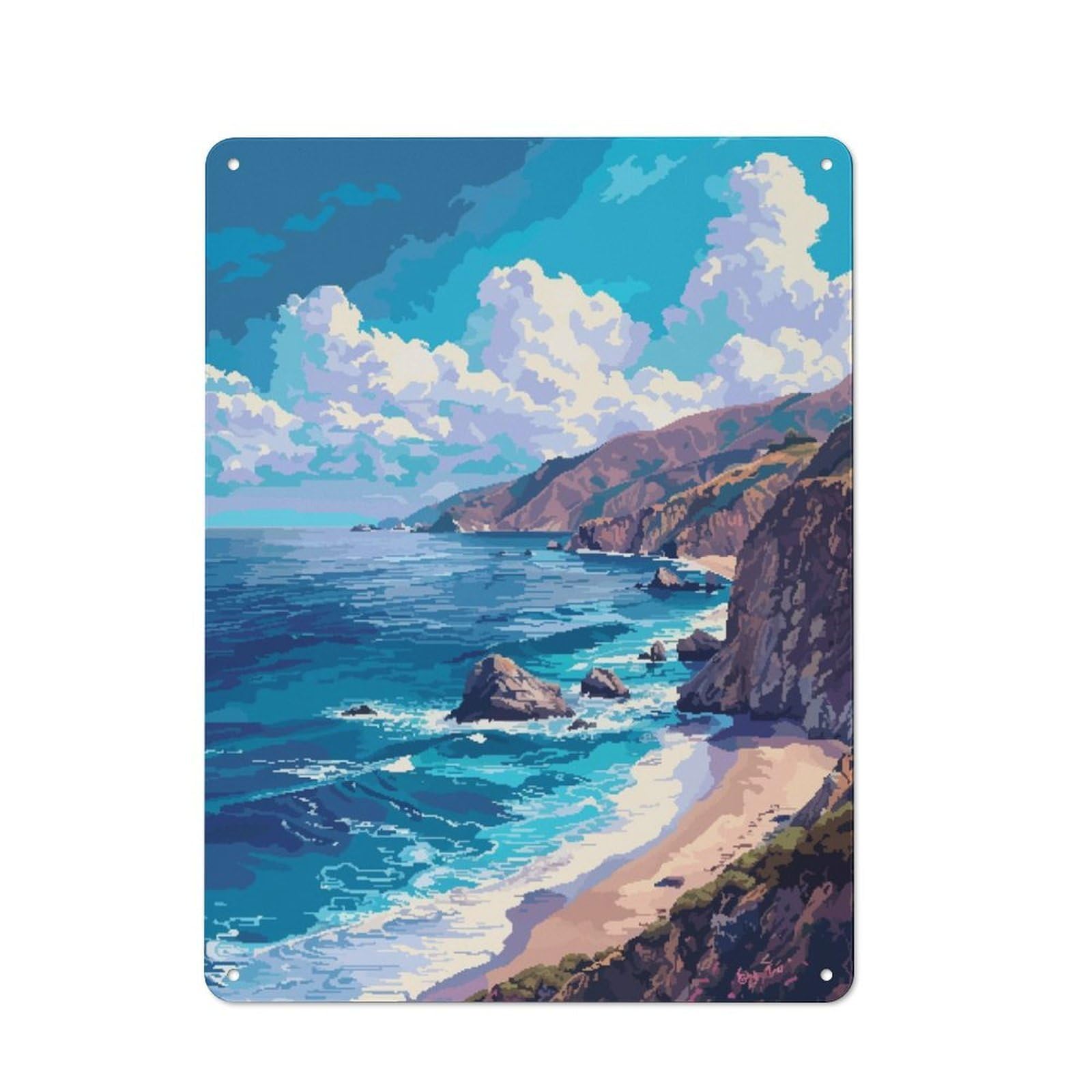 Junmoney California Beach Pixel Vintage Tin Sign 40X30cm With For Guest Room Or Hallway, Suited To Wall Displays In Guest Rooms And Hallways