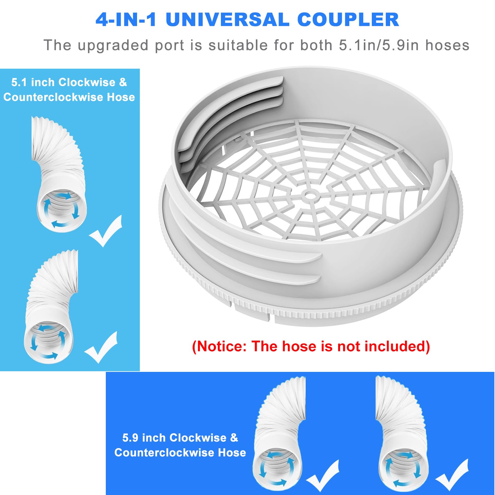 Kit de aire acondicionado para puerta corredera, kit de ventilación portátil para manguera de escape de 5 pulgadas/5.9 pulgadas, kit de sellado de ventilación de CA sin costuras con 6 placas mejoradas