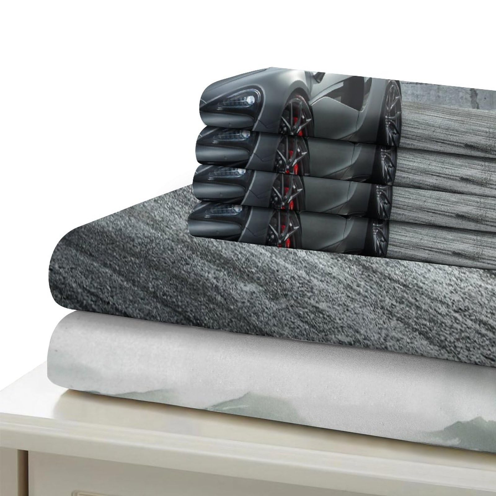 Copripiumino King 3 Pezzi Con Auto Sportive – Biancheria Da Letto In Microfibra 3D, Con Cerniera E Nastri (220x240 Cm + 2 Federe 48x75 Cm) - 3
