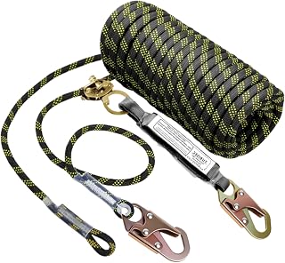Vertical Lifeline Assembly 25FT, Polyester Rope Harness Safety with Two Grab Snap Hooks Shock Absorber, Fall Protection Safety Rope for Roofing Work, ANSI Compliant