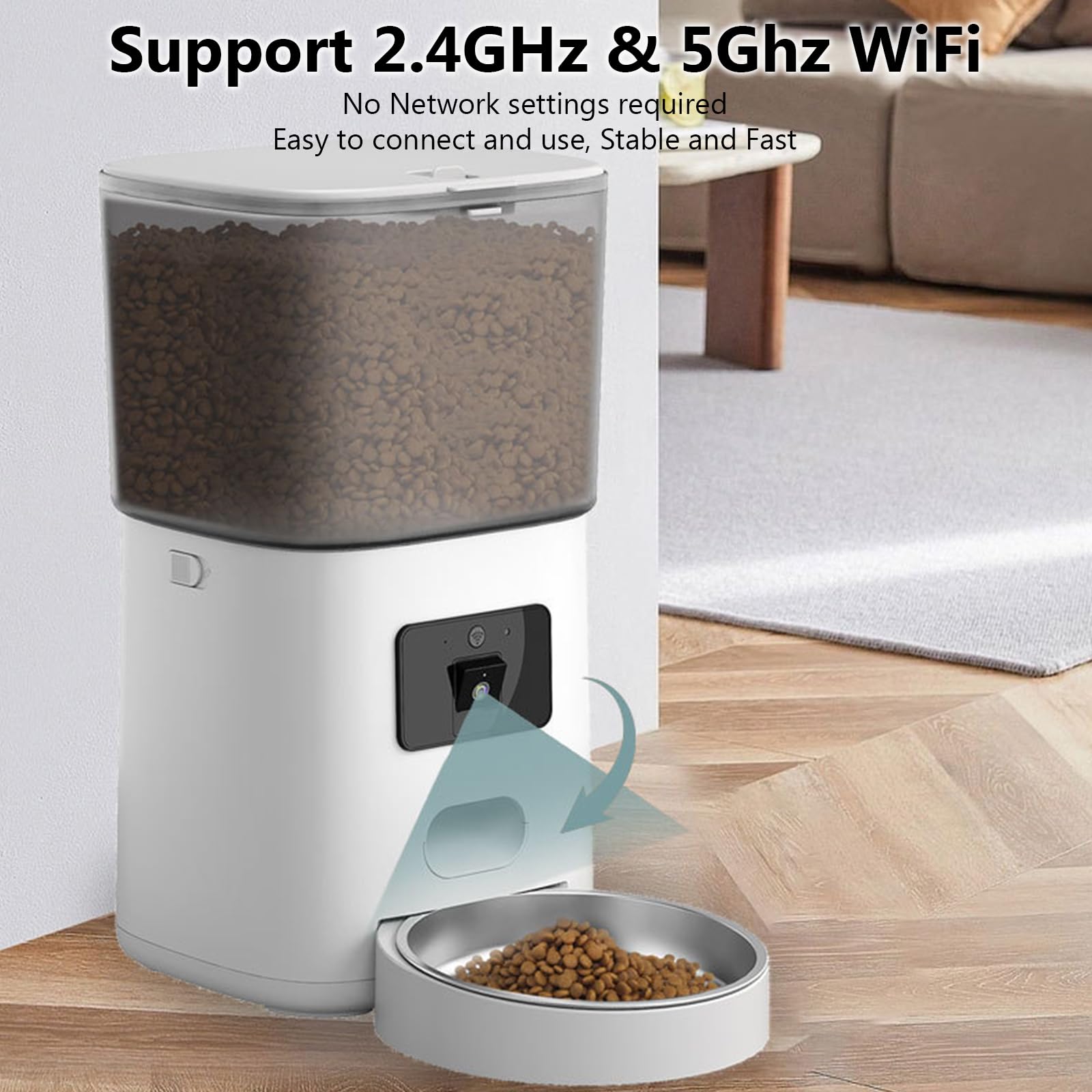 6L Distributore Automatico Cibo Gatti con Telecamera, 5G/2.4G WiFi Dispenser Cibo Gatti Collegare App, Doppia Alimentazione, 1-12 Pasti al Giorno, Ciotola in Acciaio Inox 304