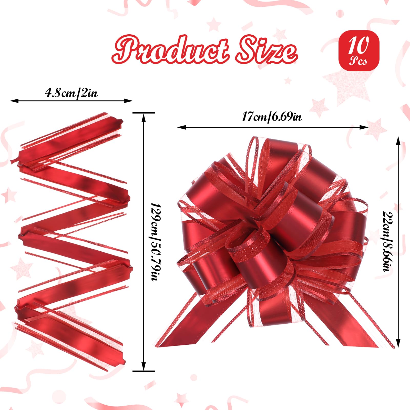 simarro 10 sztuk dużych kokardek prezentowych, 18 cm, wstążki prezentowe, wstążki do ciągnięcia, duża kokardka dekoracyjna do pakowania prezentów, dekoracja samochodu, do majsterkowania, pakowania, na