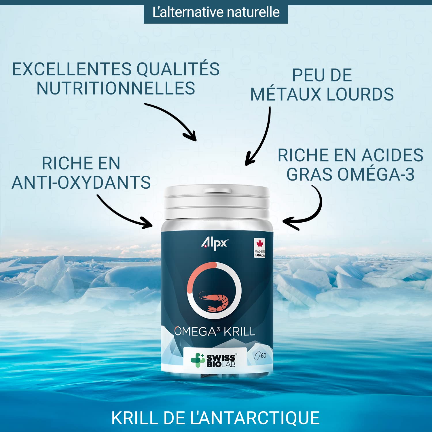 ALPX - Oméga 3 Krill - Complément Alimentaire à Base d'Huile de Krill - 60 Capsules - Fait en Suisse