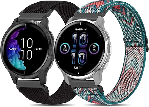 Bandas para Garmin Venu Venu 2 Plus Venu Sq Watch Band para mujeres y hombres, paquete de 2 correas de repuesto elásticas suaves ajustables para