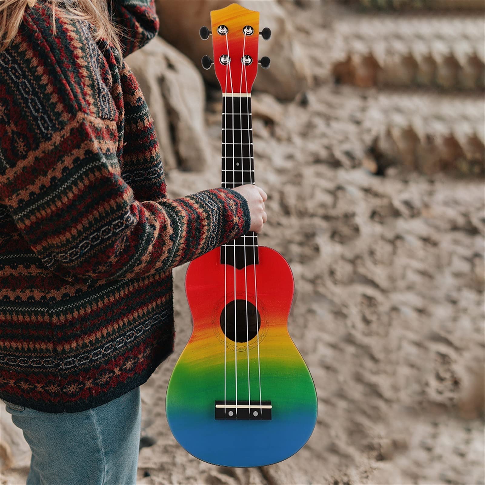 Ukulele 21 Pollici Ukulele in Legno 4 Corde Chitarra Portatile 21 '' Chitarra Chitarra Mini Chitarre per Principianti Regalo per Bambini Concerto Ukulele