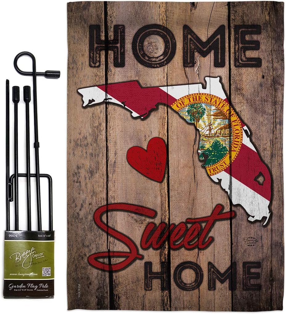 State Florida Home Sweet Garden Flag Set Wood Dowel Americana States USA American Territories Republic Country Particular Area Small Decorative Gift Yard House Banner Made In 13 X 18.5