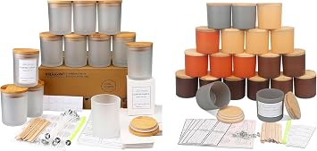 MILIVIXAY 12pcs 12oz Frosted Thick Candle Jars with Lids and 20pcs 4oz Fall Candle Jars with Lids-Bulk Empty Glass Jars for Making Candles.
