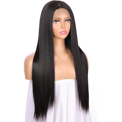 FUHSI 13×6" Inch T-Lace Real Natural For Women–Soft&Smooth, Straight Lace Front Black Wig,Elastic Straps,Comfortable & Adjustable – 1B# 250D 26"