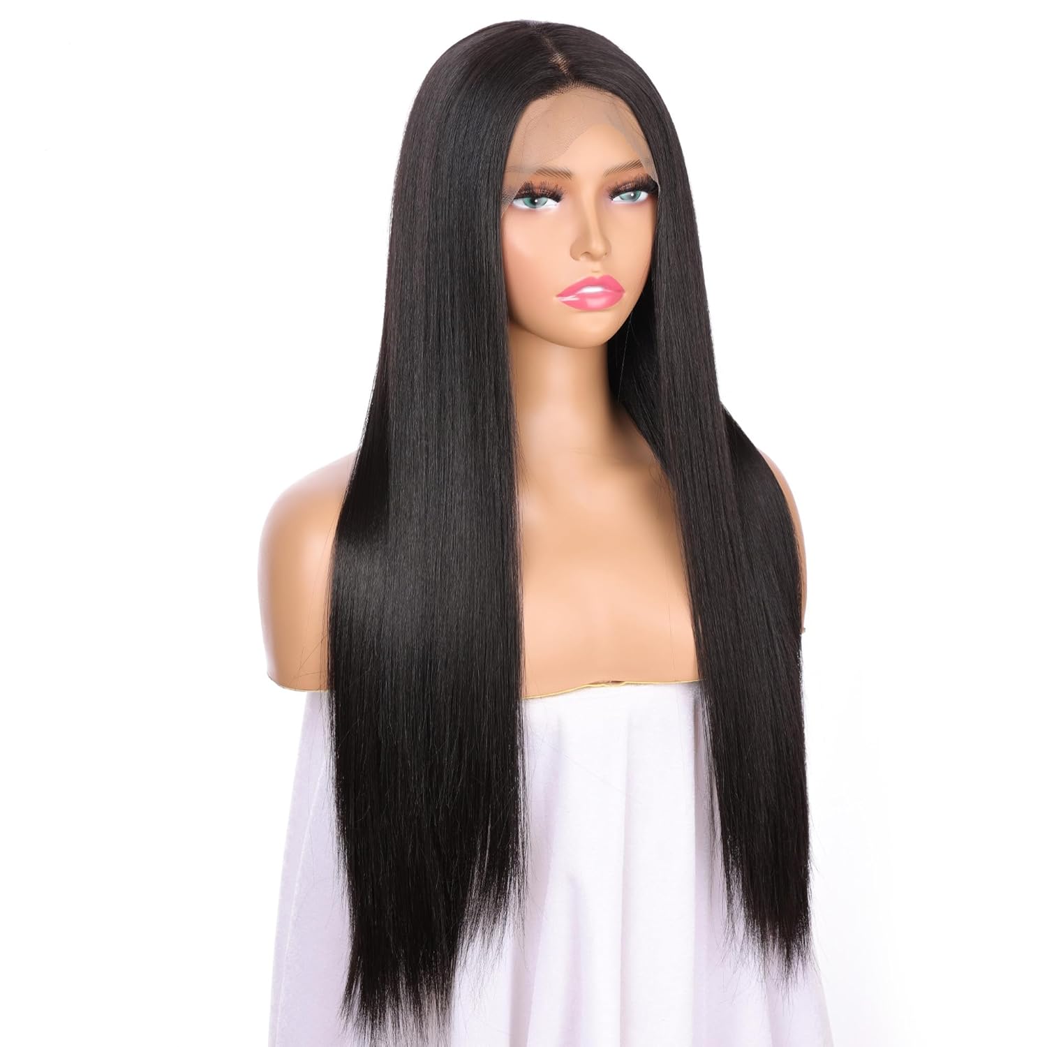FUHSI Kanekalon Fiber 13×6 Inch Lace Real Natural For Women - Soft & Smooth, Straight Lace Front Wig, Elastic Straps, Comfortable & Adjustable -Color 103# Blonde 250D 22"