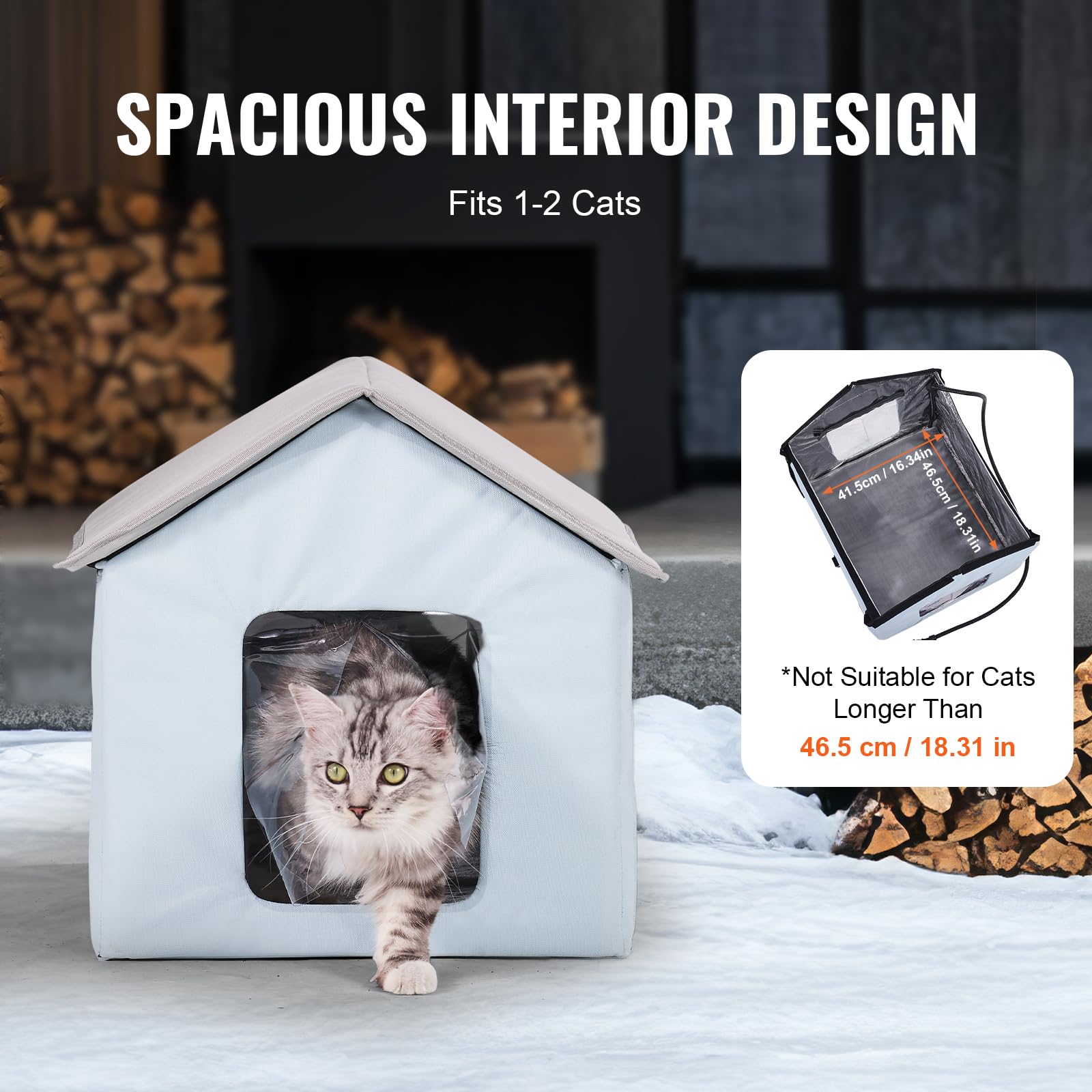 VEVOR Cuccia per gatti riscaldata, per esterni con temperatura regolabile e timer, per gatti pieghevole in tessuto Oxford 600D con cuscino riscaldato per l'inverno