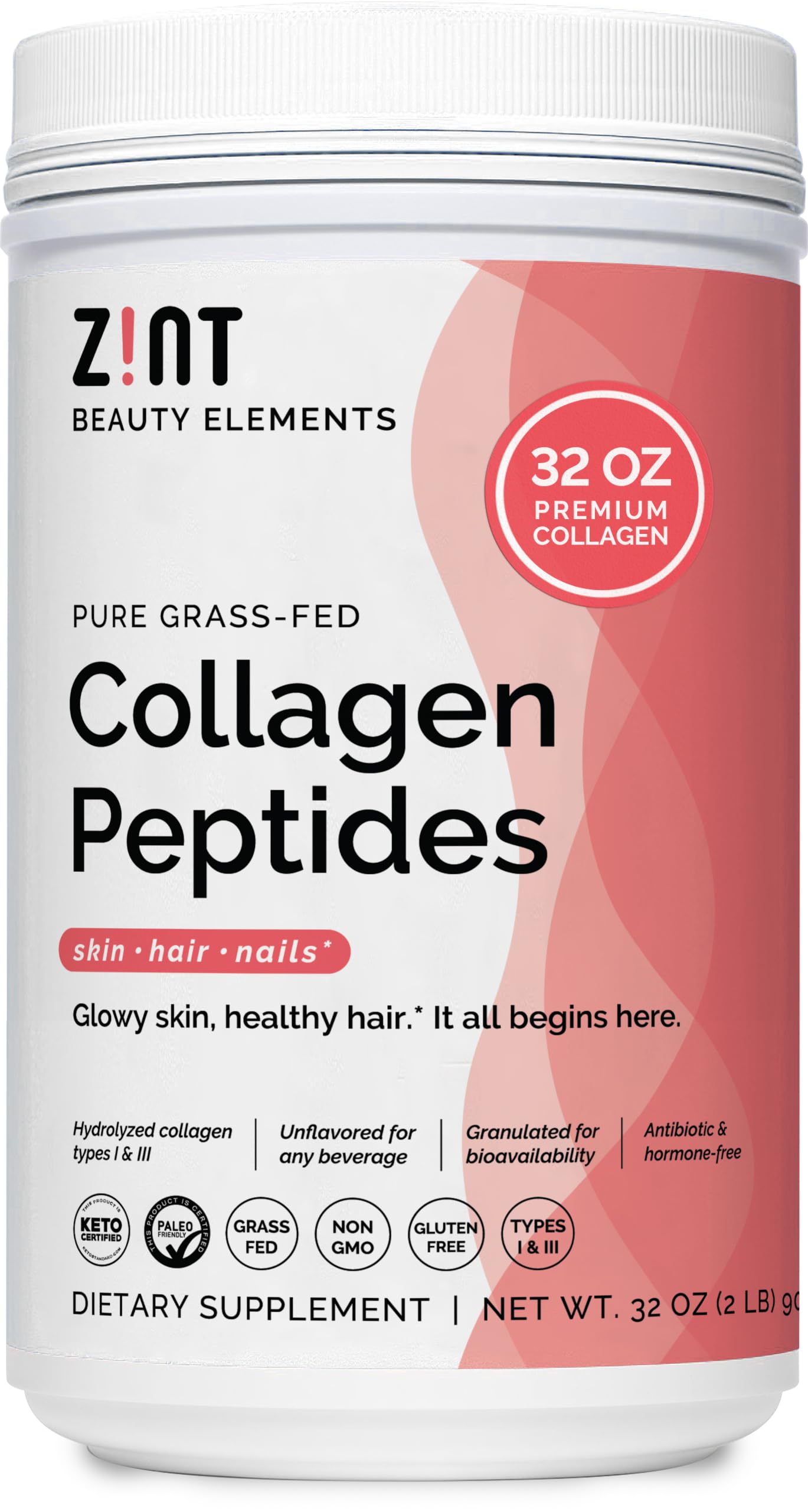 Zint Pasture Beef Collagen Hydrolyzed Collagen Type I III 32oz 907g