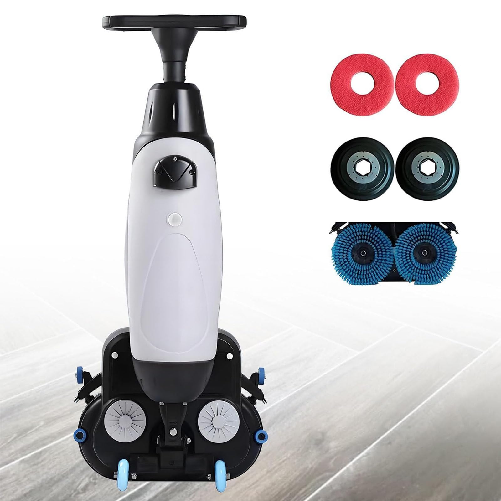 Máquina limpiadora de suelos inalámbrica, limpiador eléctrico de pisos de madera dura con cepillos duales, 240 RPM, tiempo de funcionamiento de 90 minutos, diseño compacto para limpieza del hogar y la