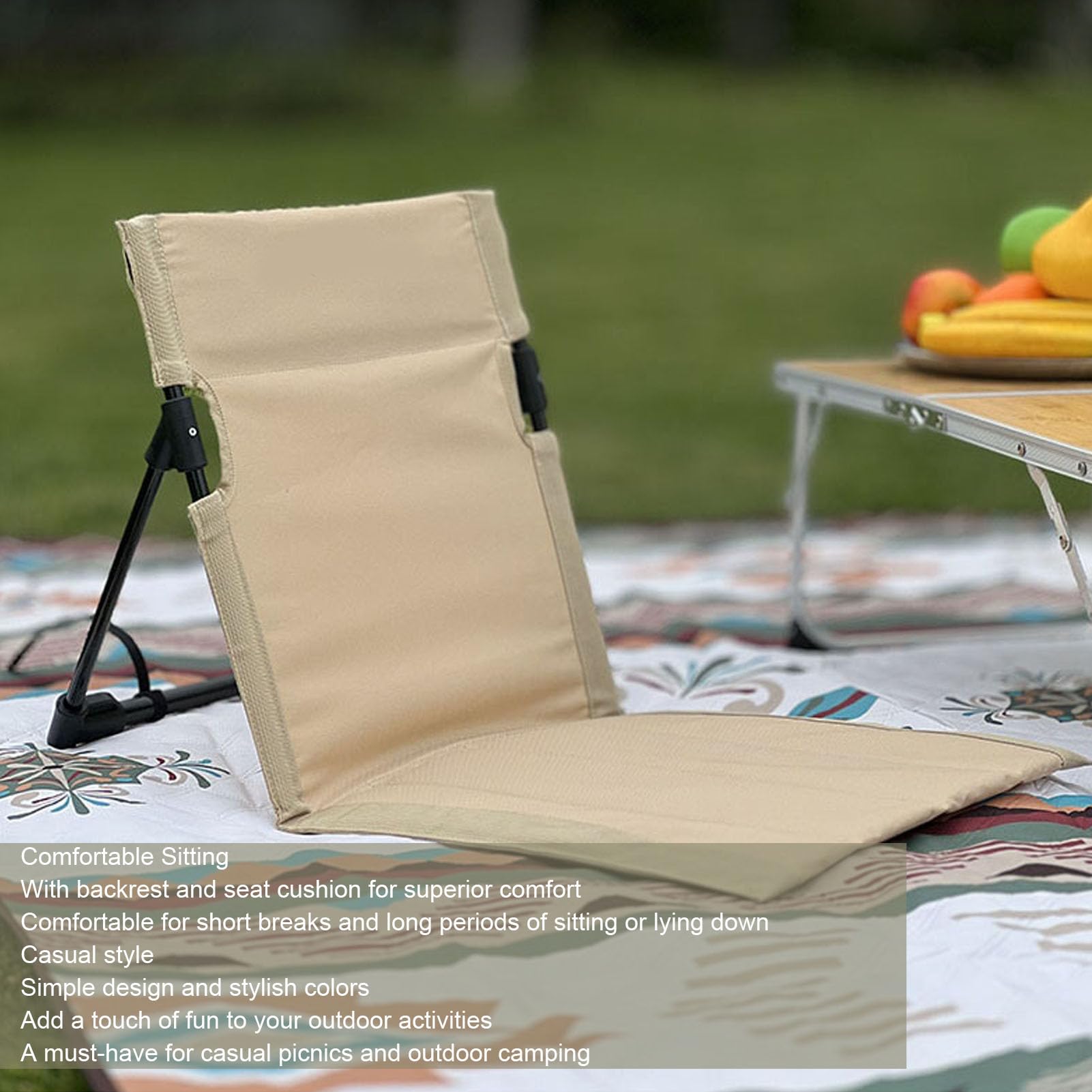 Coussin De Jardin, Coussin De Camping, Noir Avec Dossier Portable Pour