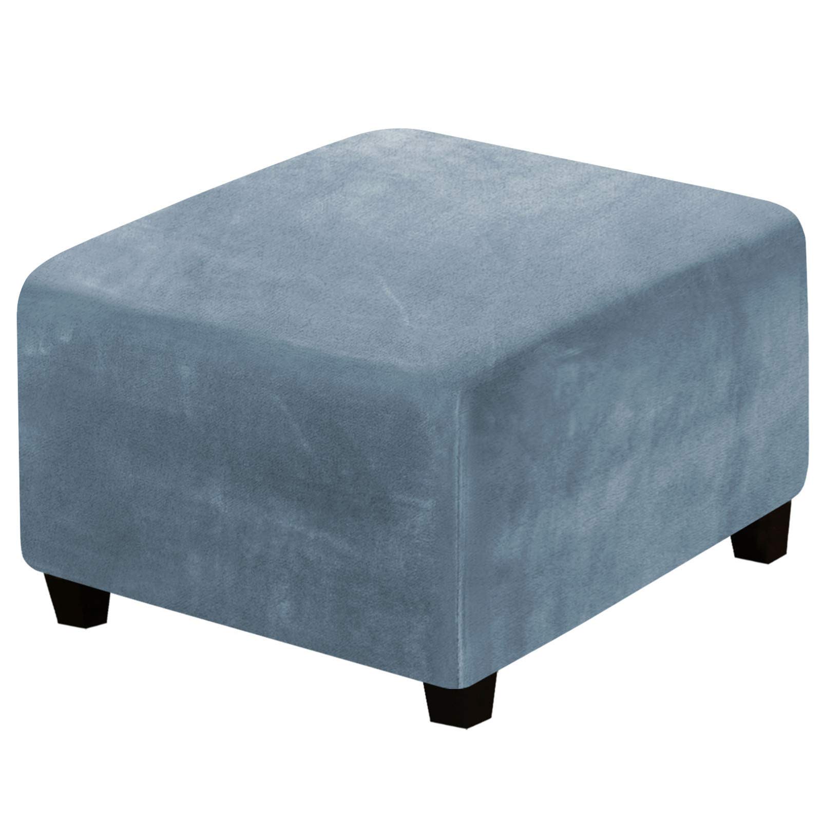 Xjhkg Lightblue Footstool Cover Velvet, Square Stretch Footrest Foot Stool Storage Ottoman Pouffe Slipcover Sofa Protector With Elastic Bottom (Lightblue)