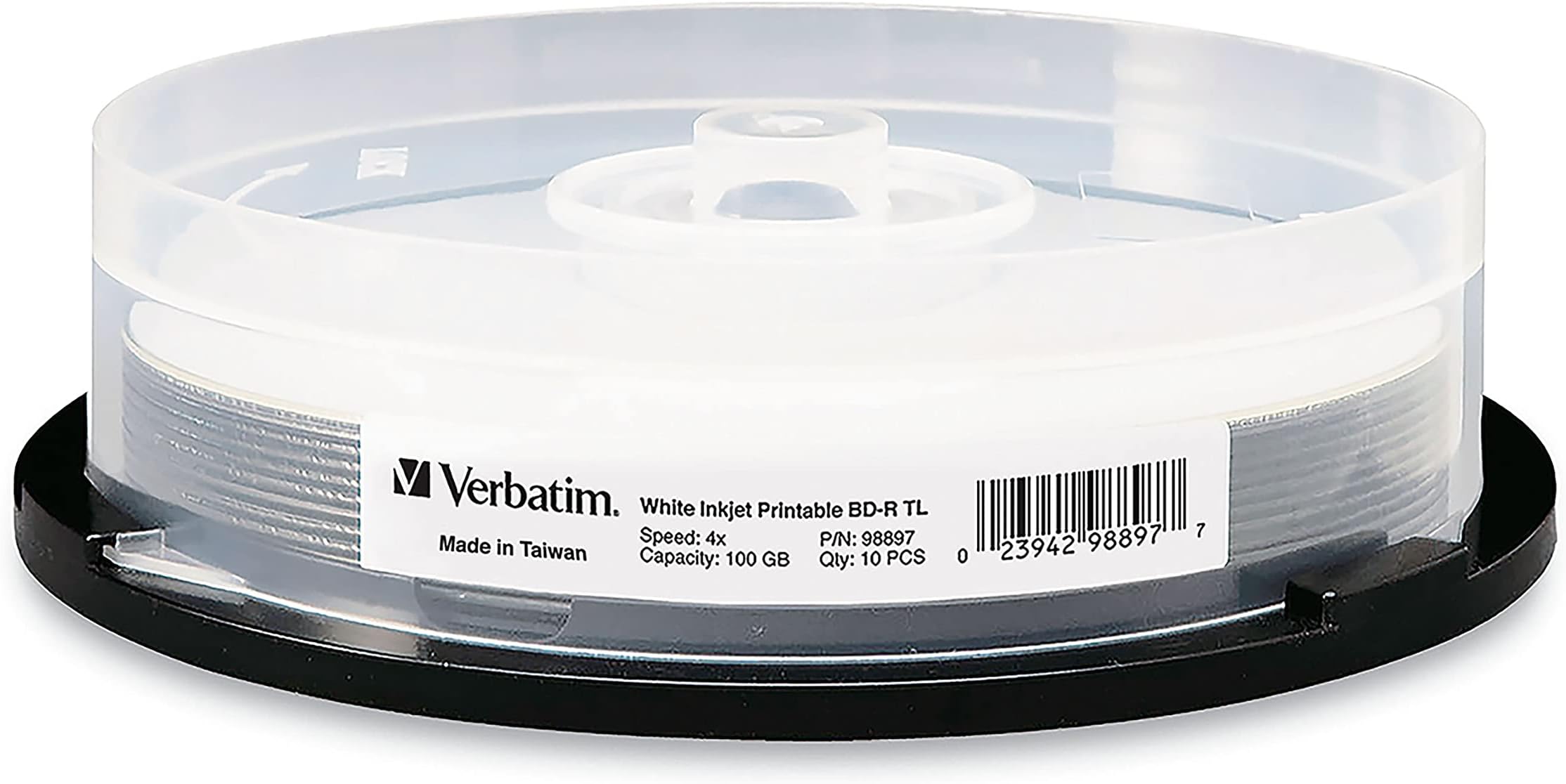 BD-R XL 100GB 4X White Inkjet Printable, Hub Printable - 10pk Spindle