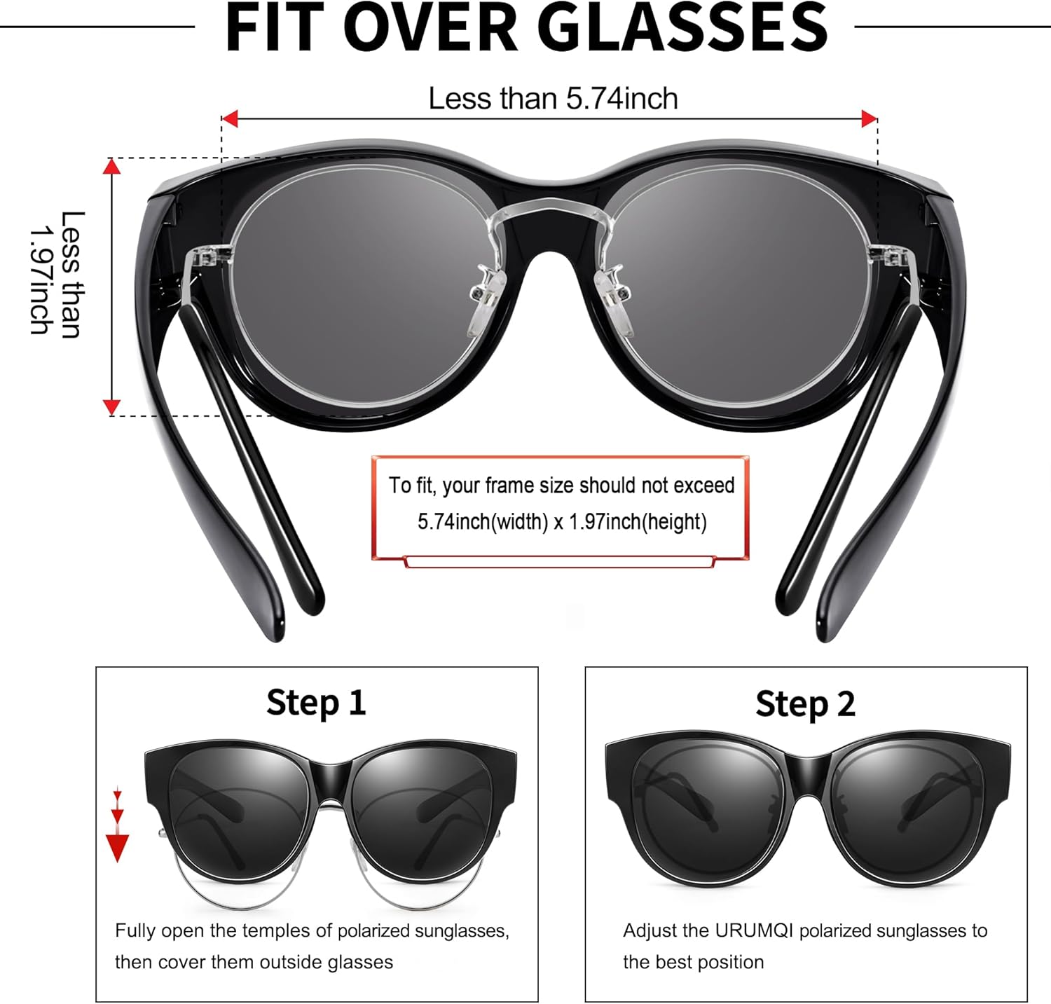 URUMQI Sunglasses Over Glasses Women, Polarized UV400 Protection Fit Over Glasses Sunglasses for Women Round Cat Eye - Image 6