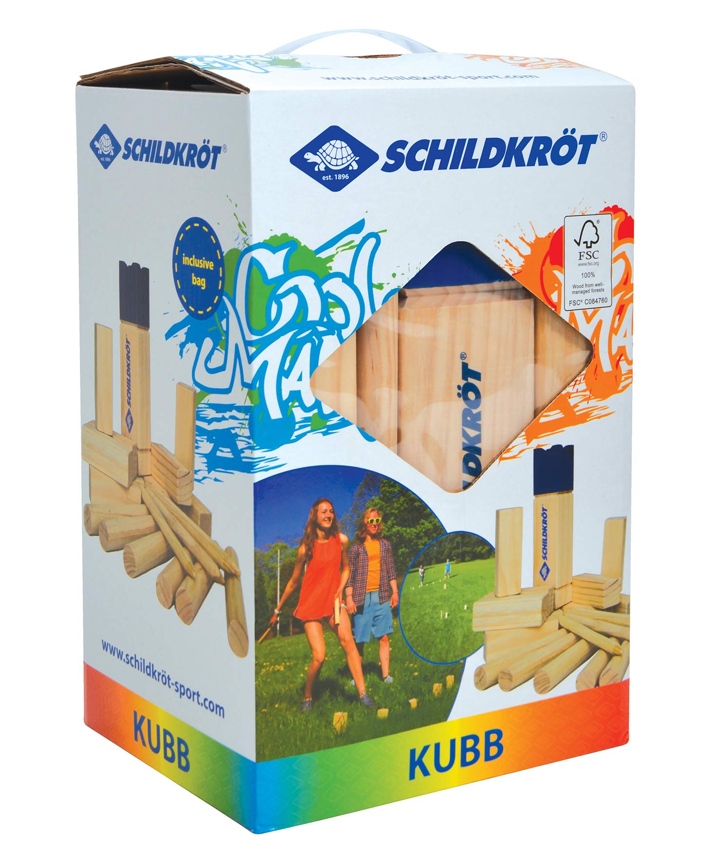 Schildkröt Kubb, Le Jeu de Jardin Populaire de Scandinavie, Ensemble Complet en Bois Certifié FSC, Compris um Sac de Transport pour Le Stockage, 970112