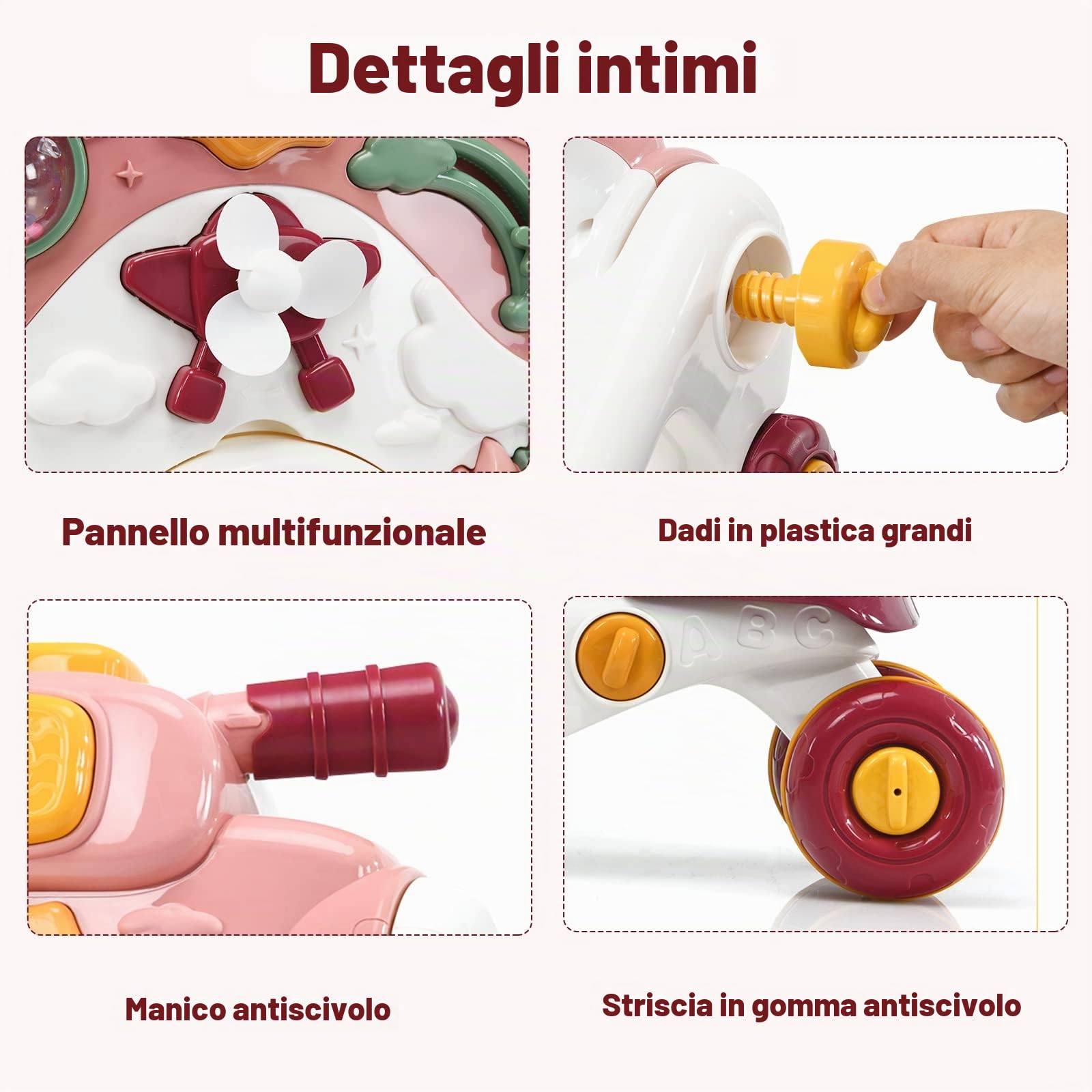 LIFEZEAL Carrellino Primi Passi 3 in 1, Girello bambini con Struttura Triangolare Stabile e Ruote Antiscivole, Gioco per Imparare a Camminare in Materiale Sicuro con Luce e Musica, 6-36 Mesi,Rosa