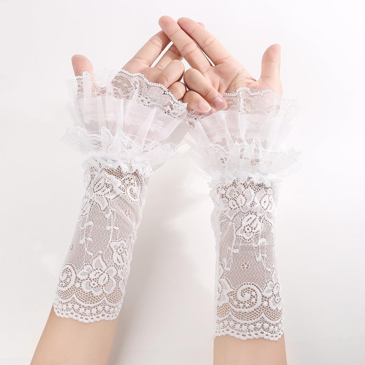 AUOCATTAIL Fingerless Gloves Floral Lace Elastic Women's Short Arm Warmers for Wedding Wrist Bridal Prom Accessories
