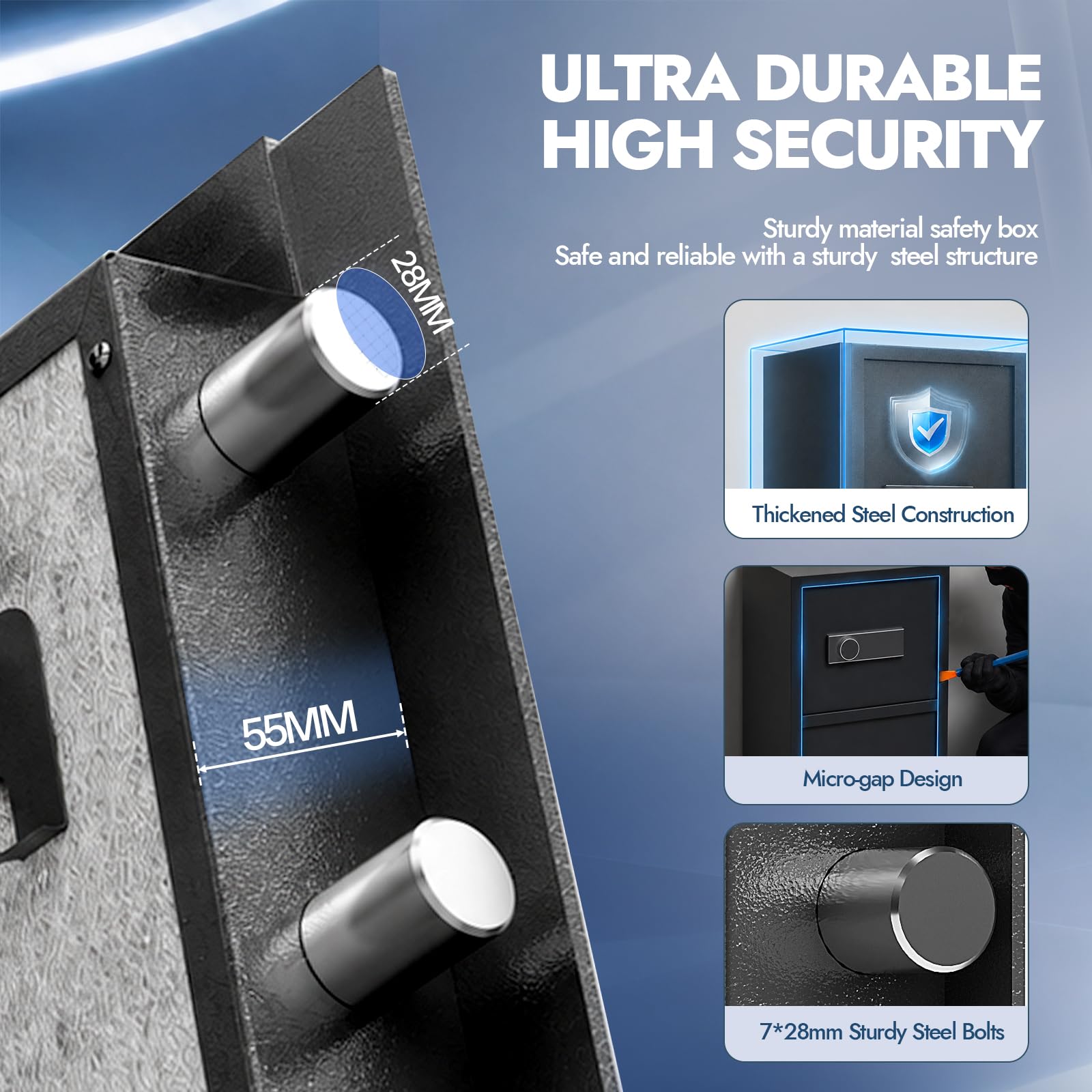 BUTISOW Caja fuerte resistente de doble puerta de 8.6 pies cúbicos con caja de bloqueo oculta, bolsa impermeable ignífuga, estantes extraíbles, silenciosa, segura para el hogar, oficina, hotel