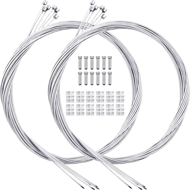 12 Pieces Bike Shifter Gear Cables with End Caps End Ferrules Vertical Cylinder Head Bike Brake Line Bicycle Shifter Line for Mountain and Road
