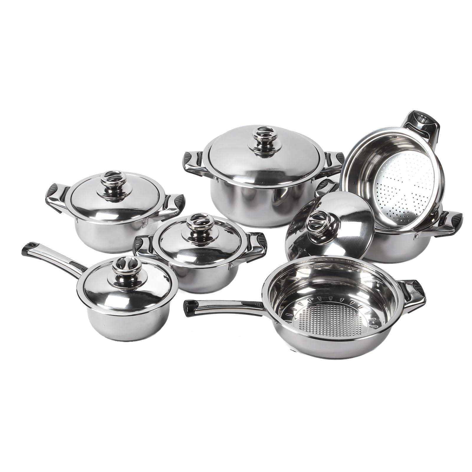 Rengue Set di Pentole in Acciaio Inossidabile Set da da 7 Pezzi Pentole e Padelle per Friggere Stufati con Conduzione del Calore Uniforme per Chef Domestico