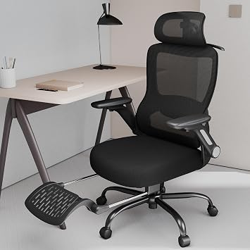Ergonomic Office Chair with Footrest, High-Back Home Desk Chair with Adjustable Lumbar Support, Headrest, Flip-Up Arms, 90-135 Tilt Lock, and Wide Cushion, Big and Tall Mesh Computer Seating