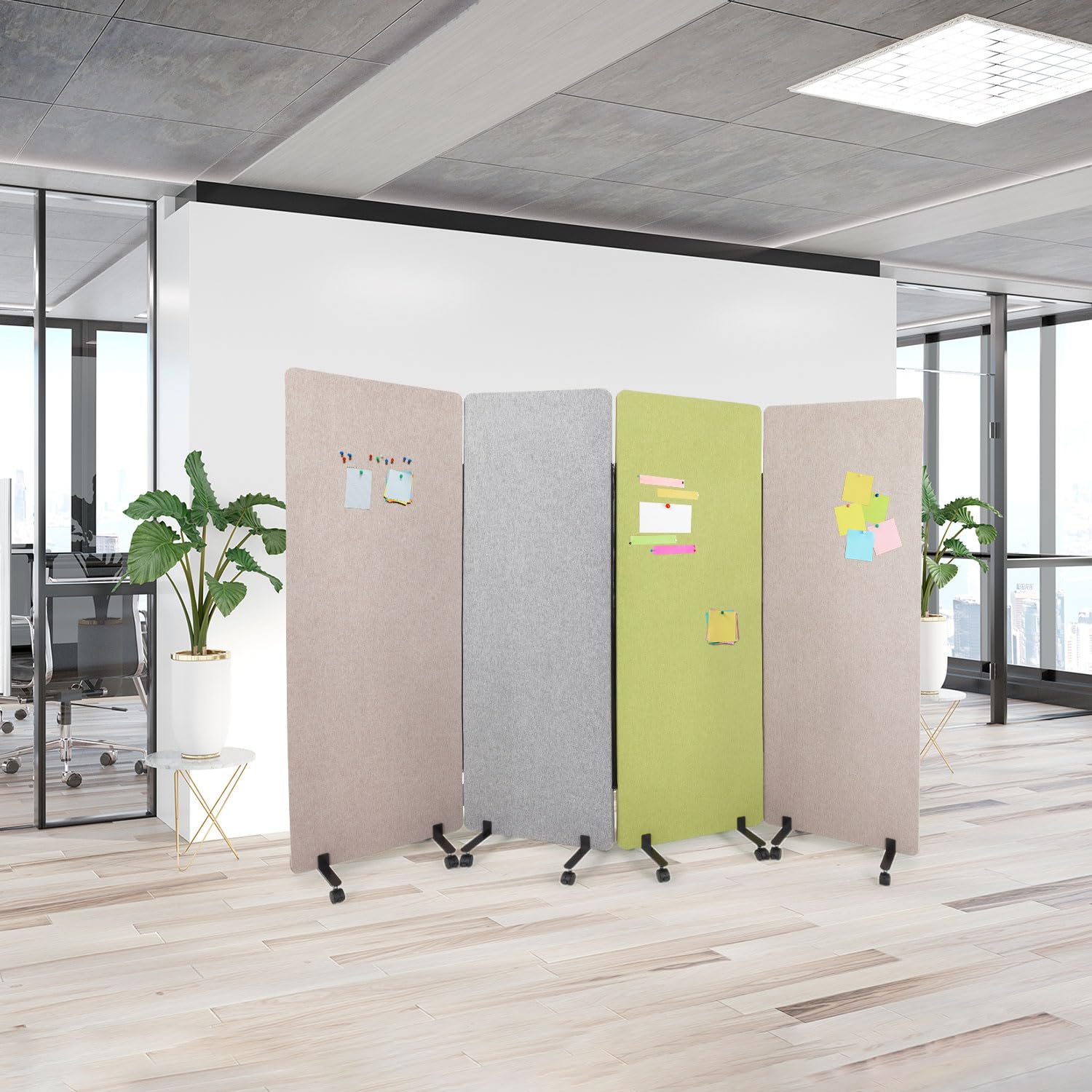 hjh OFFICE 891003 Tabique acústico FLEXMIUT 177 x 60 cm, Separador de Espacios, Panel Central con Ruedas y Deslizadores, Tejido Topo