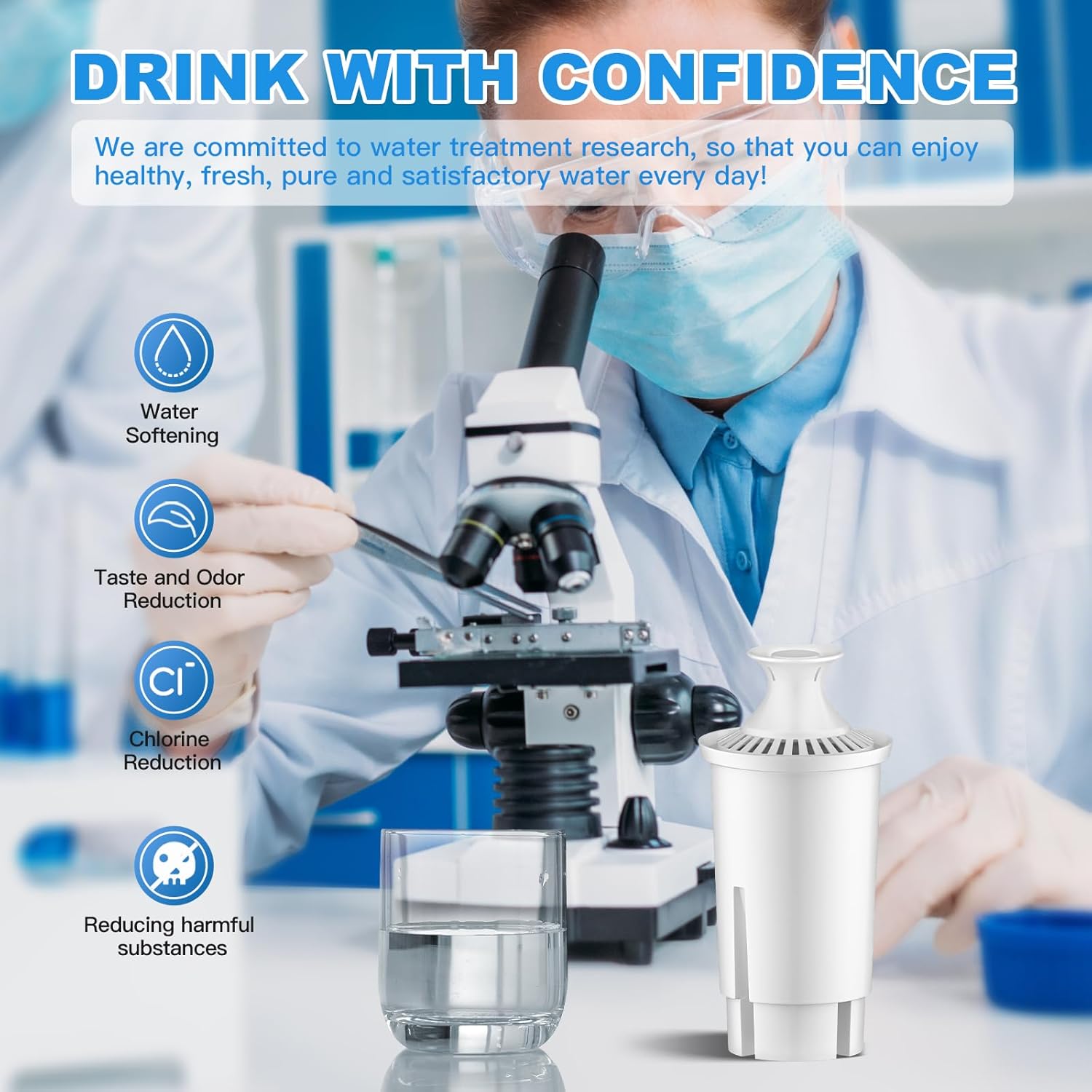 Water Fiter Replacement Fit for Brita Water Filter & Pitchers, Pitcher Water Filter Compatible with Brita Classic, Mavea, Ob03, 107007 35557, Reduce Chlorine and Heavy Metals, 40 Gallons (6) - Image 8