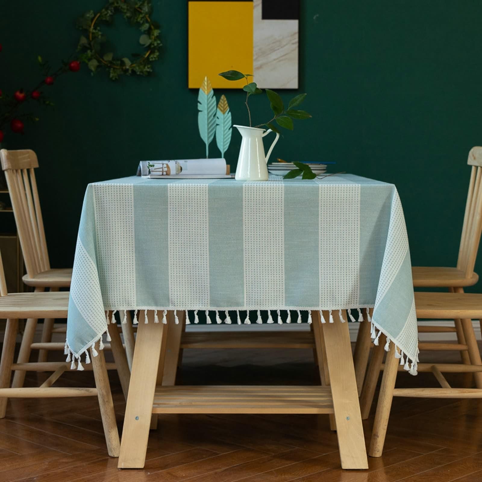 Tovaglia da Cucina Rettangolare, Tovaglie 110 x 170 cm Motivo a strisce patchwork in Cotone Lino Tovaglia per La Decorazione della Casa CucinaAzzurro