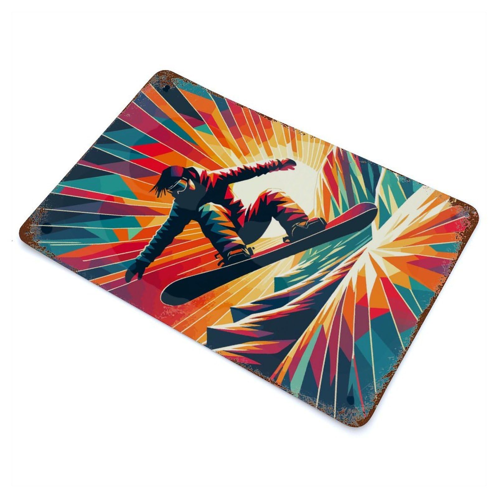 Rust Effect Snowboarding Wpap Sunset Vintage Metal Tin Sign 11.8"x7.9", Decorative Metal Wall Art for Office, Studio And Wall Decor