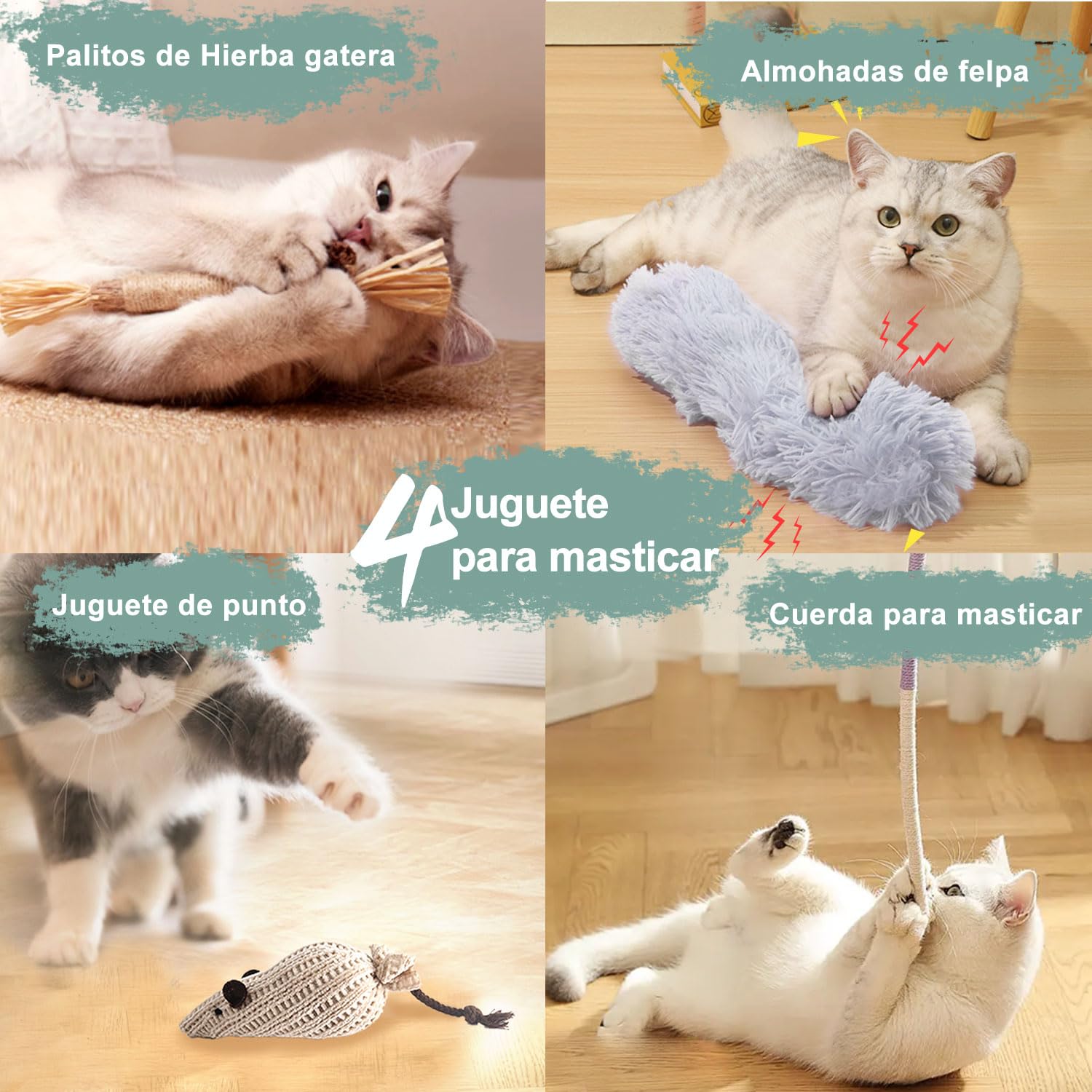 7 En 1 Juguetes Gatos Interactivos de Interior Con Ventosas Adhesivas Lavables,Juguetes Para Gatos, Palitos de Hierba Gatera y Mordedor de Cuerda Juguetes gatos Colgantes Para con Hierba Gatera