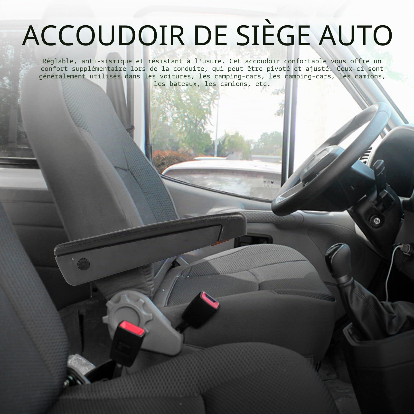Accoudoir universel réglable pour siège de voiture, camping-car, auto - Droite