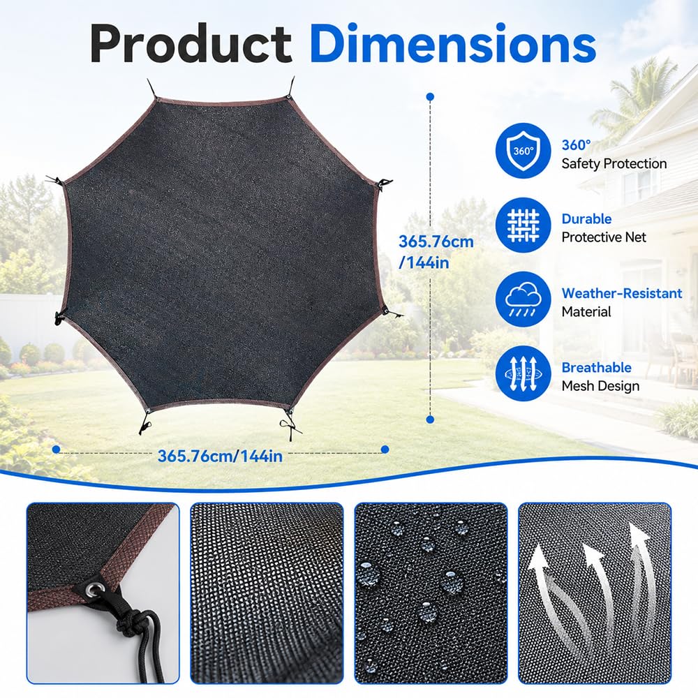 Trampolin Sonnenschutz 366, Trampolin überdachung für 8-Stangen Zelt, UV-resistent Trampolins Abdeckung, Trampolins Zubehör