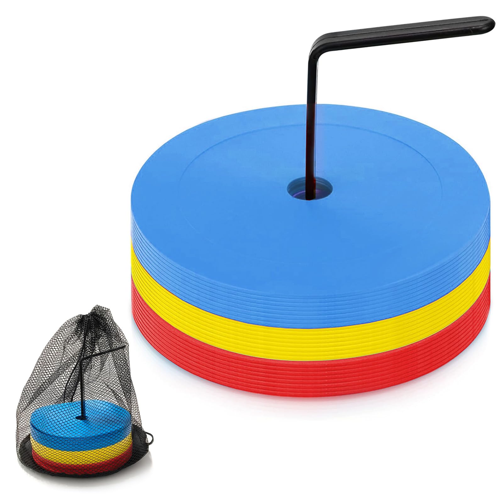 Set di 24 dischi per marcatura, 15 cm, cappelli da calcio, 3 colori, con organizer e tasca a rete, marcatura sul campo da gioco, accessori per allenamento per calcio e luce
