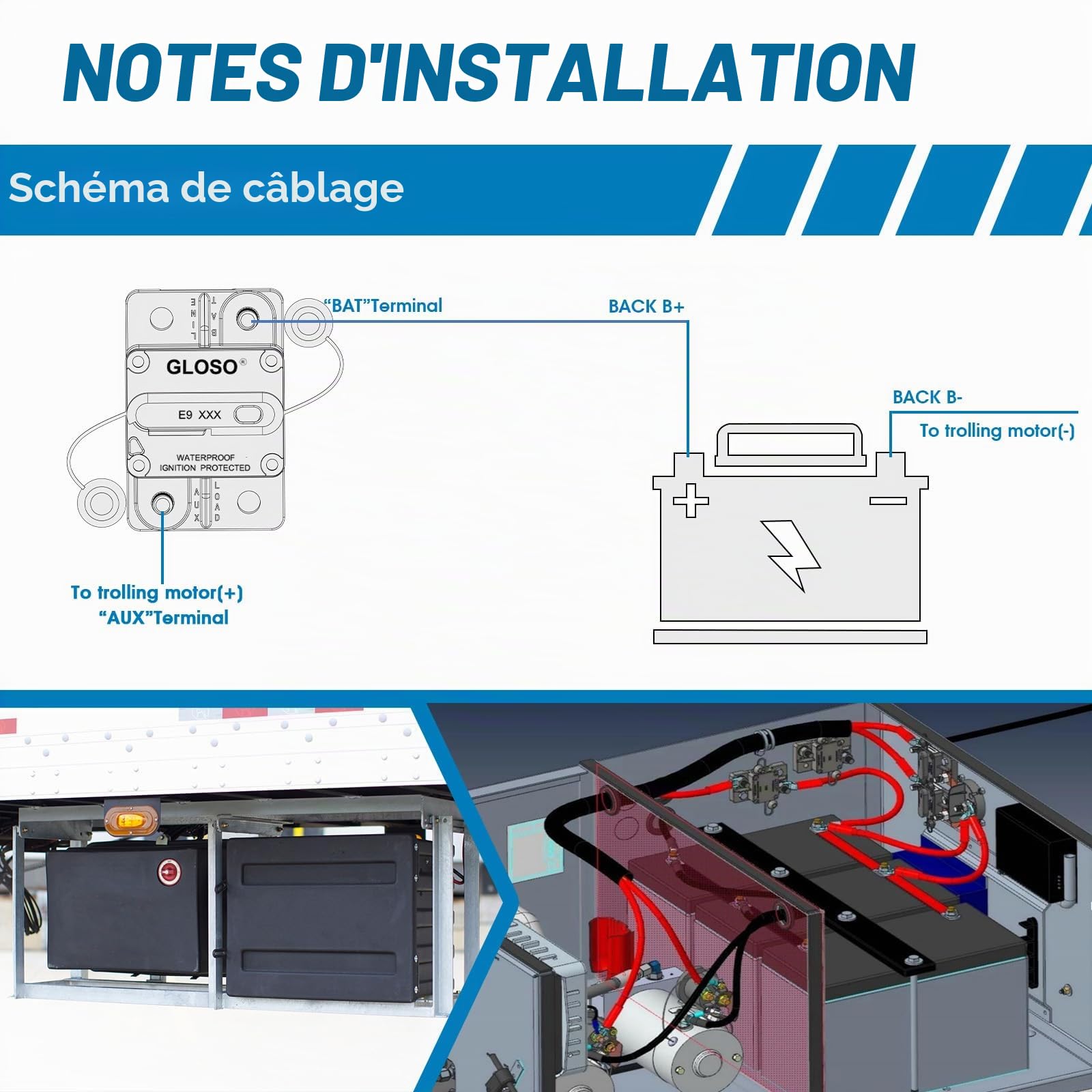 Gloso Disjoncteur Réinitialisation manuelle étanche Interrupteurs bateau voiture 120 AMP E99