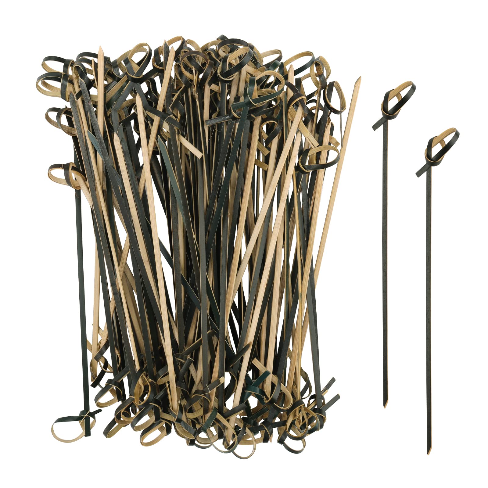 DC-BEAUTIFUL 200 Pack Blcak Flowers Bamboo Knot Skewers, 6 Inch Bamboo Twisted End Cocktail Picks, Appetizer Picks for Party Snacks Club Sandwiches Finger Food Barbecue Must