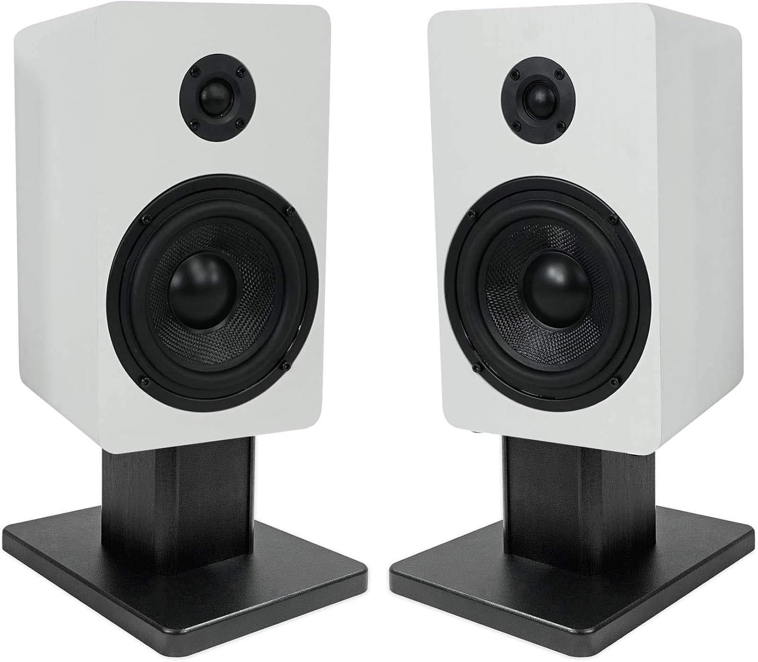 Rockville 2 RockShelf 54W White 5.25" Home Bookshelf Speakers+8" Speaker Stands