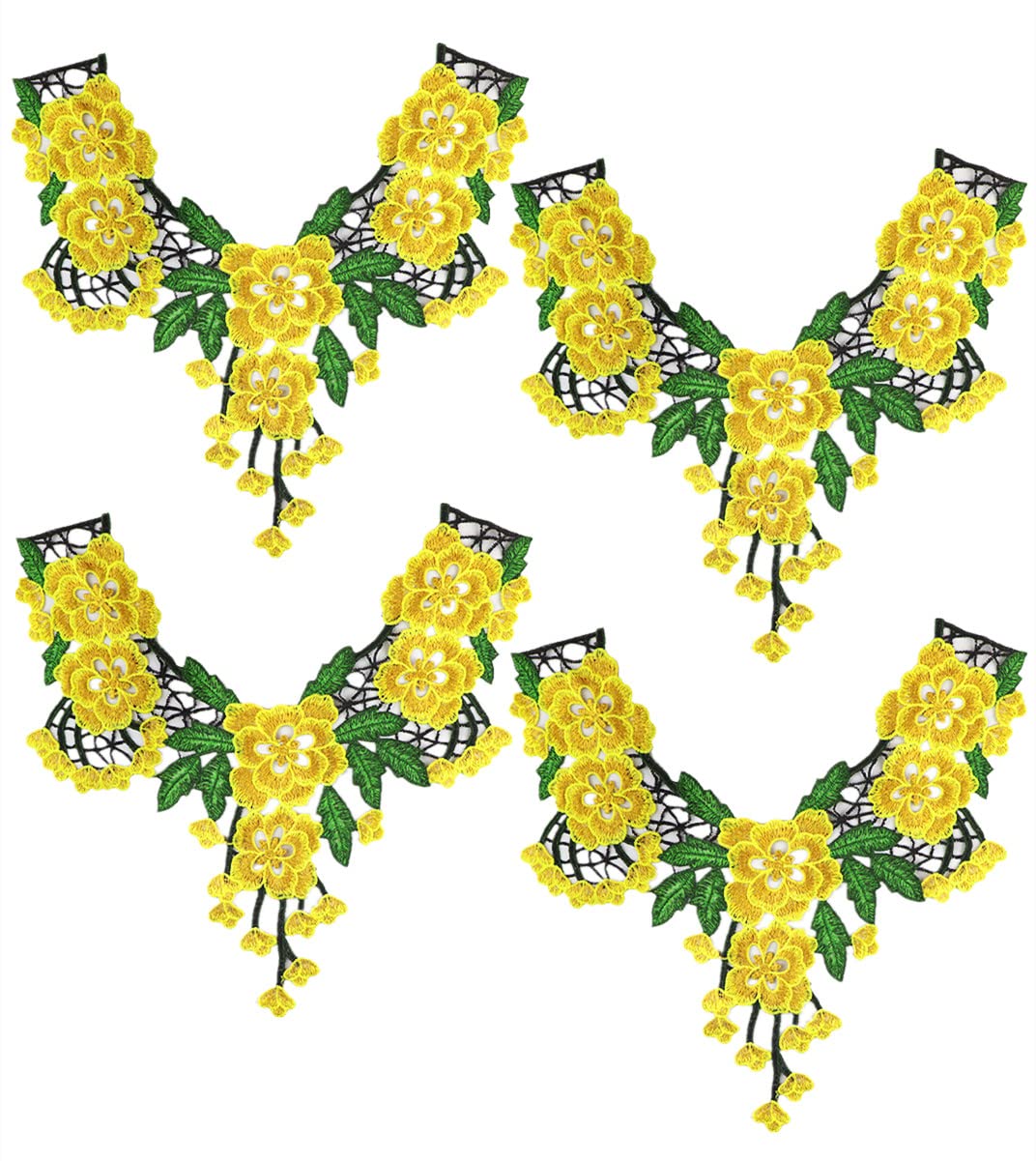 Apliques for ropa, parches de tela con flores bordadas, paquete de 4 apliques florales bordados for escote(Yellow)
