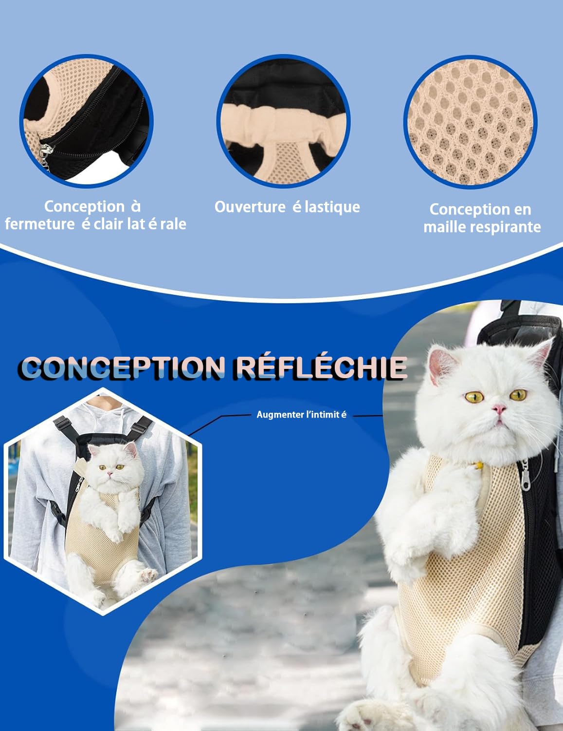 Porte Chat Ventral, Sac à Dos Mains Libres à Sangle Réglable, Pas de Tension aux Epaules, Maille Respirante Porte Chat Ventral avec Harnais, Les Voyages, Le Métro (S-Rouge)