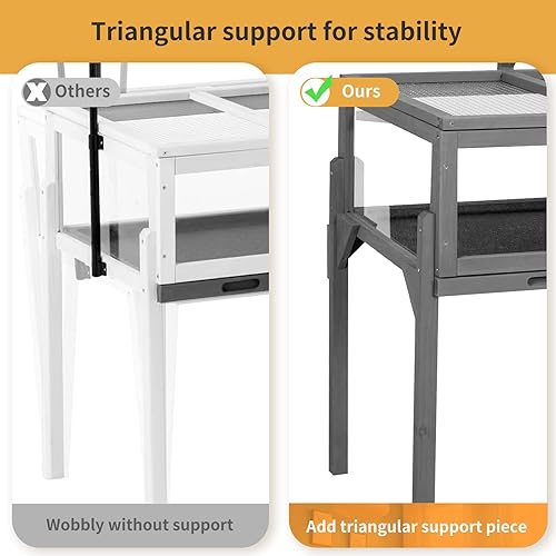 Miniatura 7 de GEGURI Hábitat de tortuga para interiores y exteriores, casa de tortuga de madera con patas desmontables, jaula de reptiles para animales pequeños