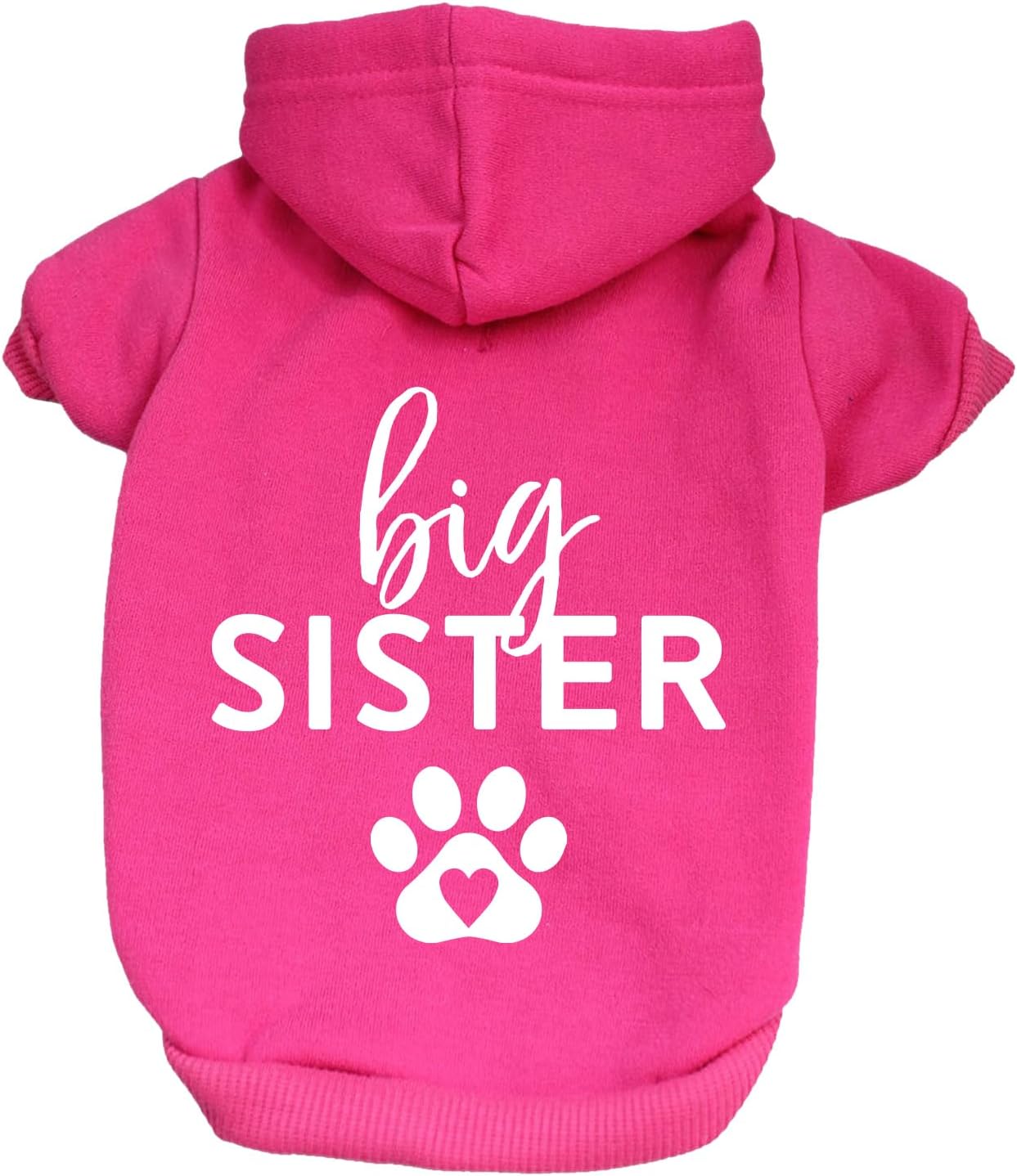 Big Sister Heart Paw Baby Announcement Dog Hoodie Fleece Lined Pullover Sweatshirt with Leash Hole (Baby Pink, Medium 86)