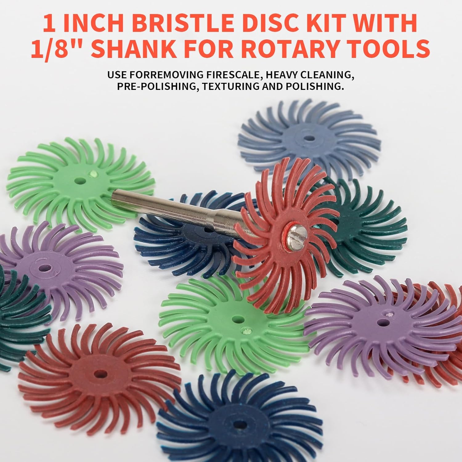 Detail Polishing Wheel 1 Inch Radial Bristle Disc Kit, Abrasive Brushes 25mm Diameter for Rotary Tool 50pcs(3MM*600)