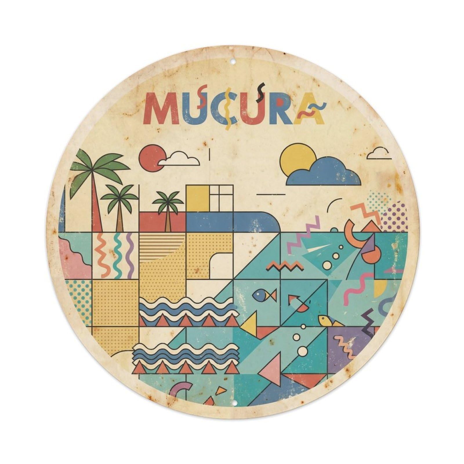 Mukula Island Marine Scenery Retro Geometry Metal Tin Sign
