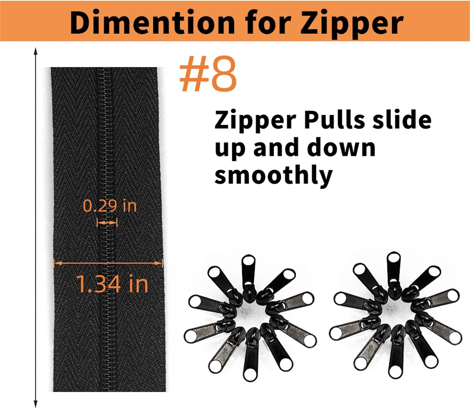 #8 Zippers Nylon Coil Zippers by The Yard Bulk, 360 Inch 10 Yards Bulk Zipper Roll with 20pcs for DIY Sewing Tailor Craft Bags Black (#8, 10 Yards/360)