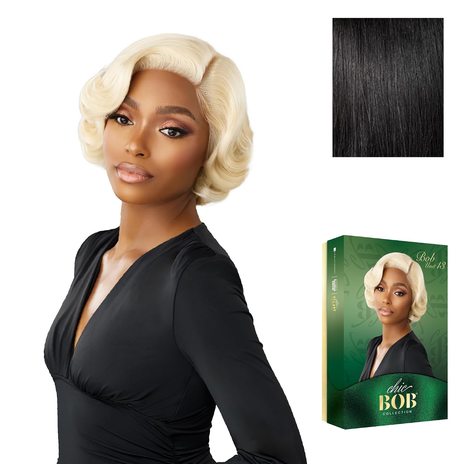 Sensationnel Chicbob Lace Frontwig - Bob Unit 13 Face Framing Glueless Wig Wide 5 Inch Deep Part Synthetic Preplucked Hairline (1 JETBLACK)