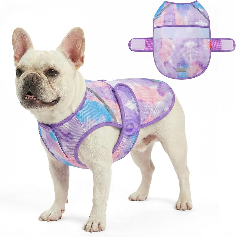 KYEESE Dog Cooling Vest, Lightweight Dog Cooler Jacket, 3D Breathable Mesh Pet Cooling Shirts for Summer with Reflective Stripe, Sun Protection Pet T Shirt for Beach, Hiking, Walking, Purple, XL