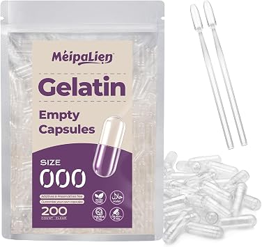 Size 000 Empty Gelatin Capsules - 200 Count | Clear Empty Pill Capsules, Pure Bovine Gel Caps for DIY Supplements, Gluten Free & Non-GMO Certified