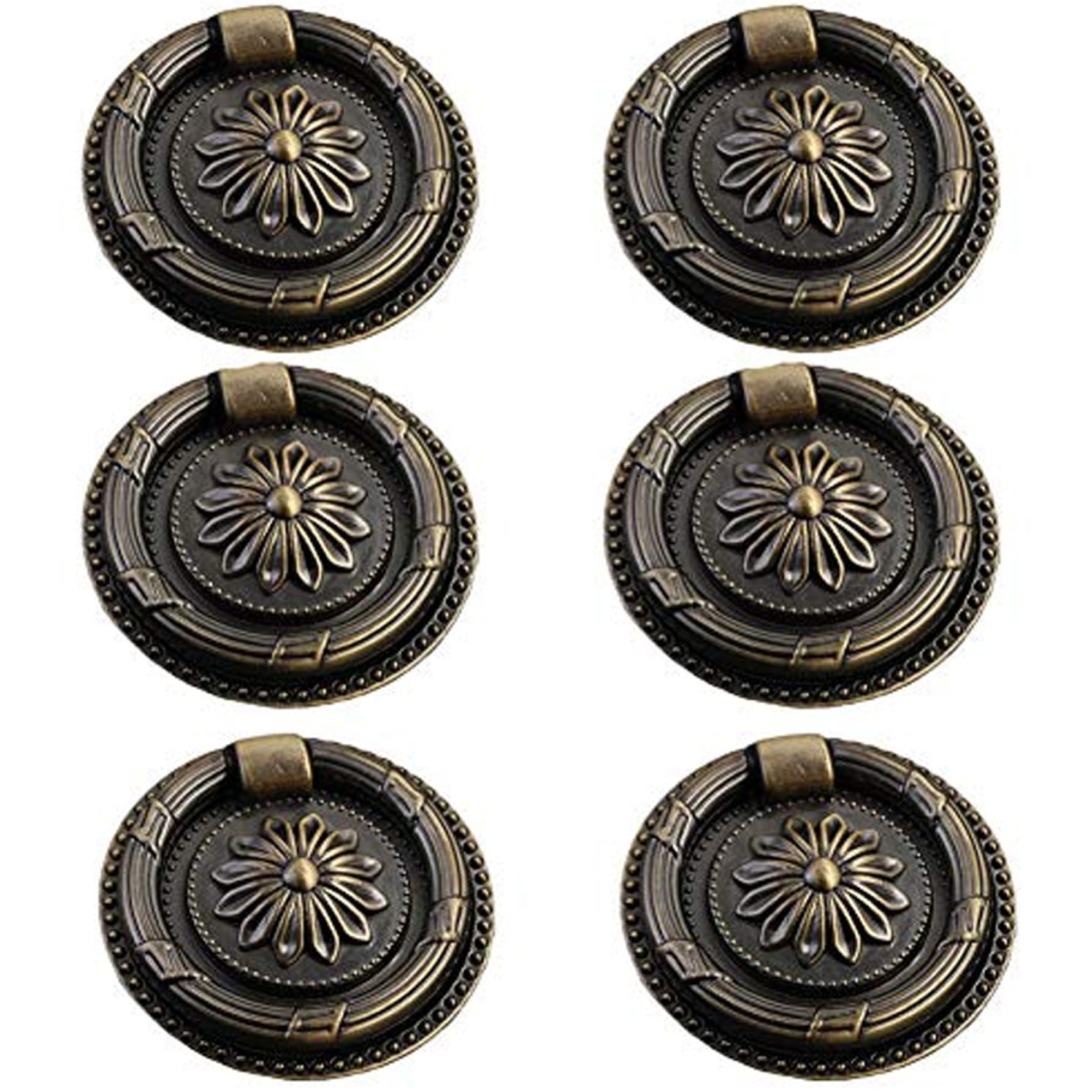 Syglawnd Golden 6Pcs Antique Drawer Pulls 2 Inch Diameter Vintage For Cabinet Dresser Cupboards, Oil-Rubbed Bronze Ring Handle Knob